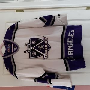CCM NHL LA Kings white/purple away jersey. Size Large.